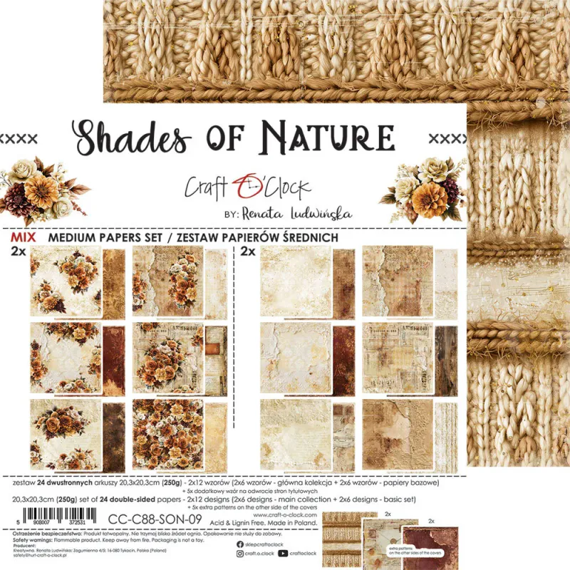 Craft O’Clock Shades of Nature Mix Paper Set 8 × 8