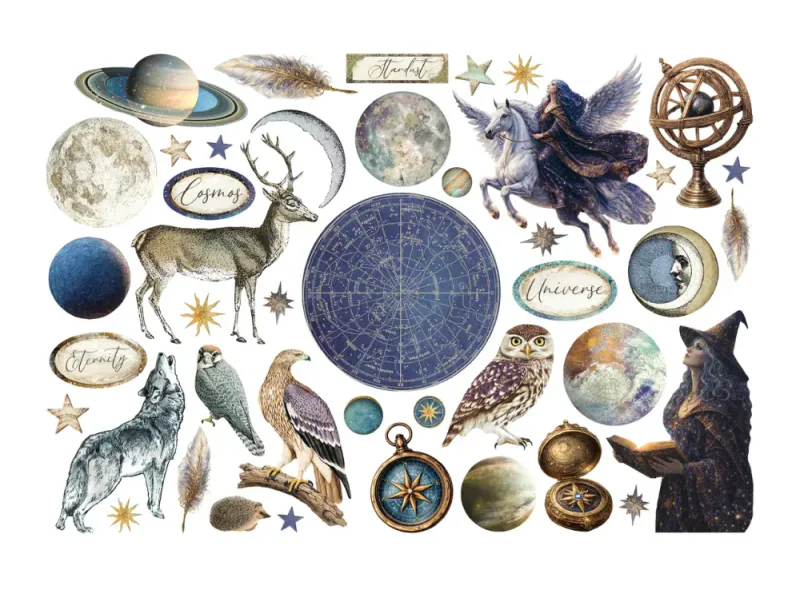 Stamperia – Cosmos Ephemera – Selvklebende papirutklipp (DFLCT90)