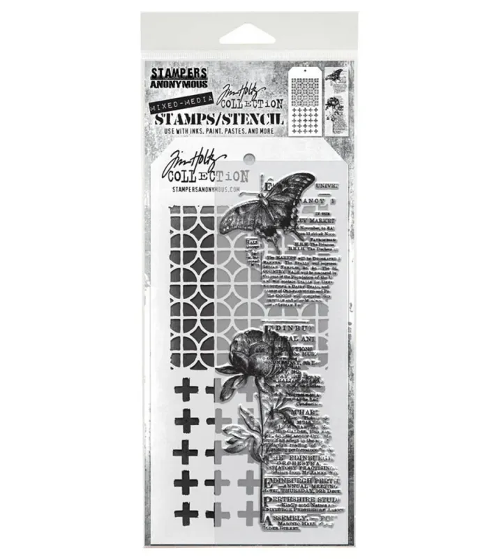 Tim Holtz – Mixed Media Set – Stamp/Stencil – Botanic Collage