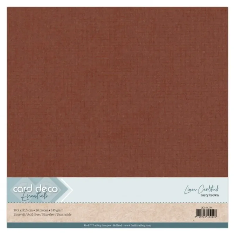 Card Deco – Linen Cardstock Rusty Brown 30,5 × 30,5 cm (10 stk.) 