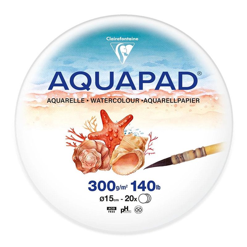 Clairefontaine AQUAPAD Akvarellpapir Rund – 300g – 20 ark – Ø15 cm