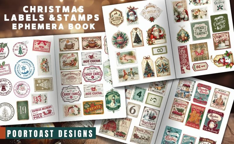 Christmas Labels and Stamps Ephemera Book – Kate Curry / Poortoast