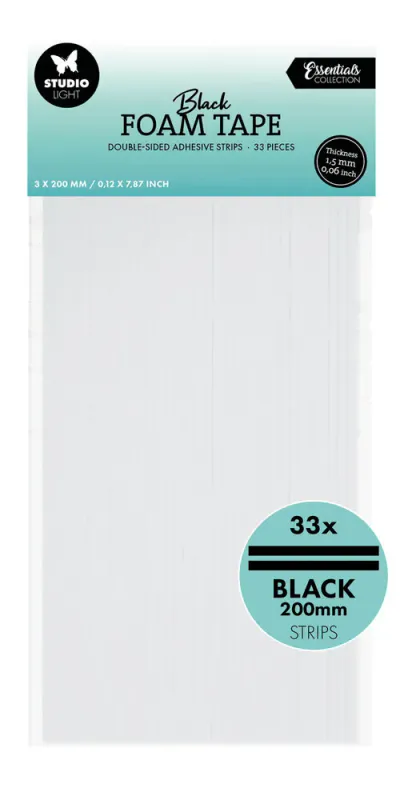 Studio Light – Foam Tape Doublesided Strips Black 3×200 mm (33 pcs)
