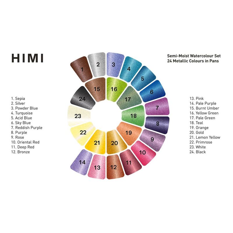 HIMI Semi-Moist Watercolour Akvarell Sett – 24 stk Metallic