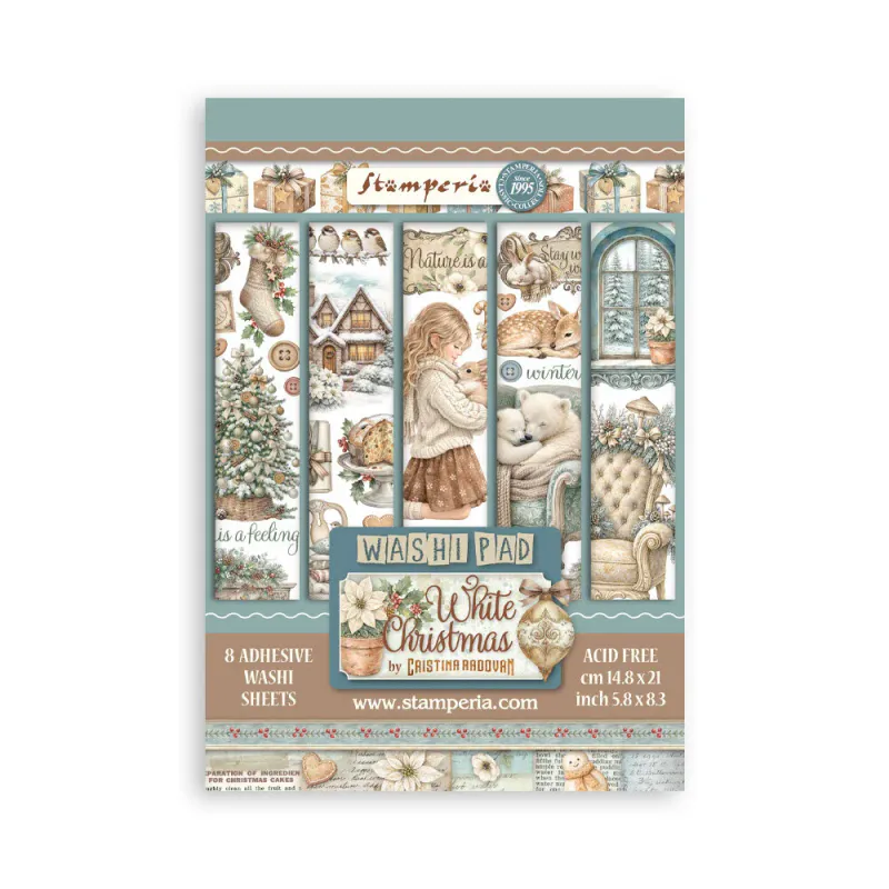 Stamperia – White Christmas A5 Washi Pad av Cristina Radovan (8 ark)