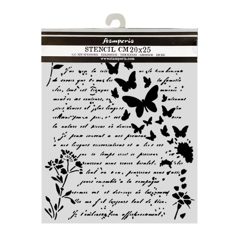 Stamperia – Flowers and Poems Thick Stencil Letter and Butterflies 20 × 25 cm