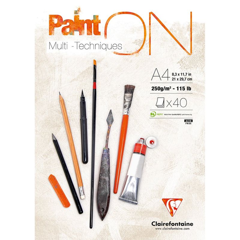 PaintON Mixed Media Papirblokk Hvit – 40 ark 250g – A4