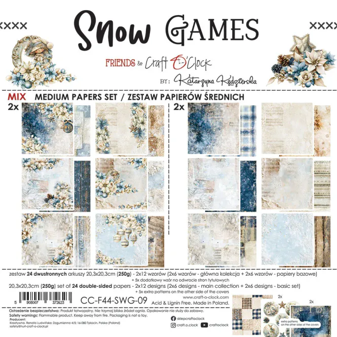 Hovedbilde Craft O’Clock Snow Games Mix Paper Set 8 × ...