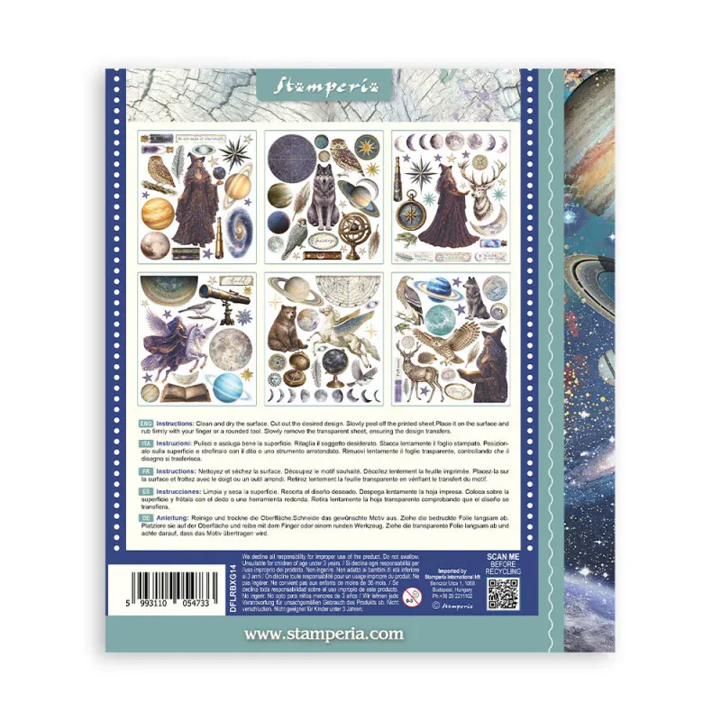 Stamperia – Cosmos Rub-On – Overføringsmotiver, 6 ark, 20,5 × 23 cm (DFLRBXG14)