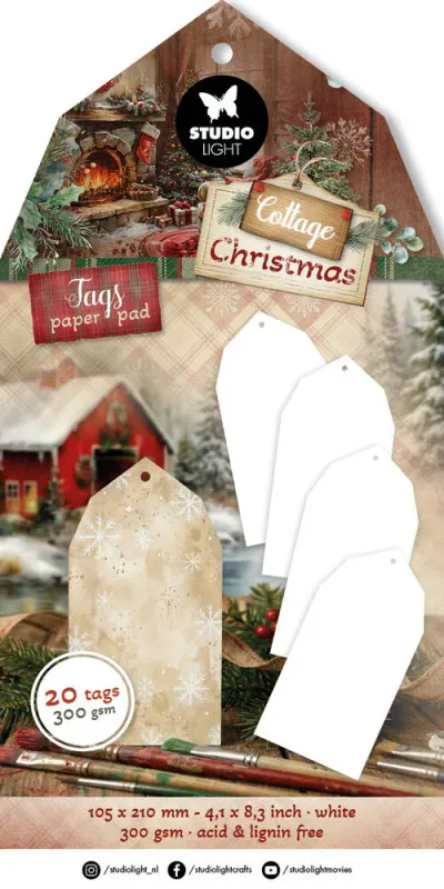 Studio Light – Cottage Christmas Tag Paper Pad White (20 tags)