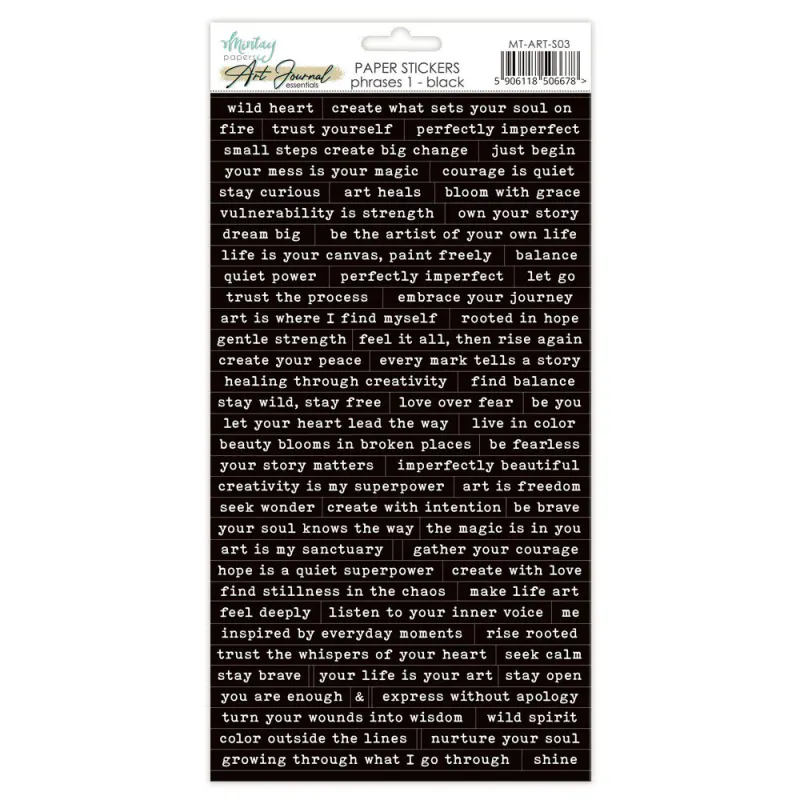 Mintay – Art Journal Paper Stickers Phrases 1 Black 6x12