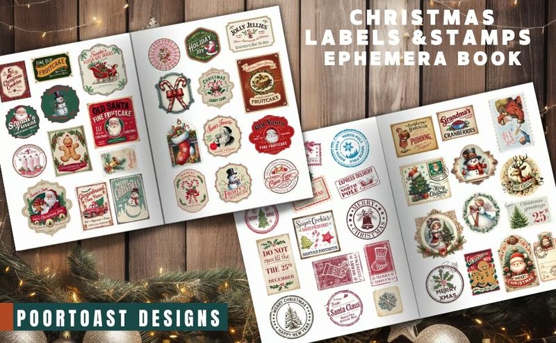 Christmas Labels and Stamps Ephemera Book – Kate Curry / Poortoast