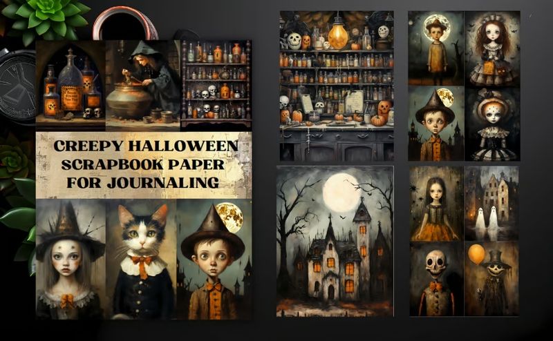 Creepy Halloween Scrapbook Paper – Poortoast / Kate Curry