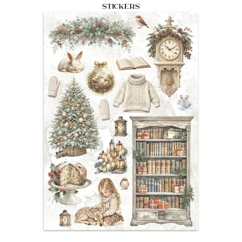 Stamperia – White Christmas Junk Journal – Stickers, Backgrounds & Cut Outs