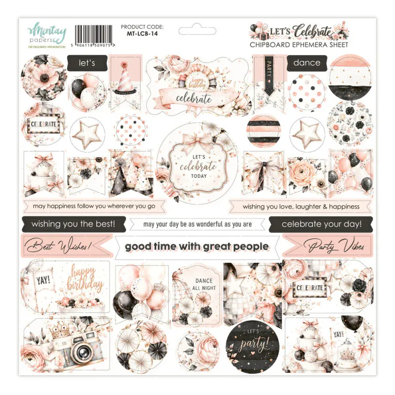  Mintay Papers – Let's Celebrate – Chipboard Ephemera Sheet 12x12