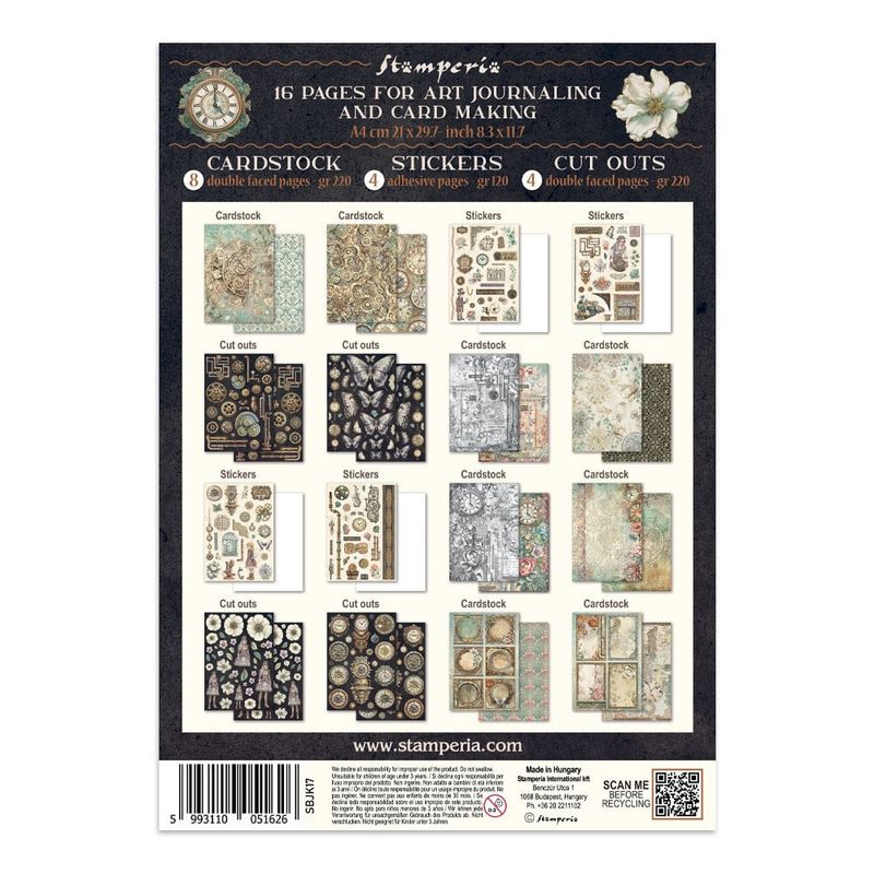 Stamperia Gardens of Time Junk Journal Kit – Backgrounds & Ephemera A4
