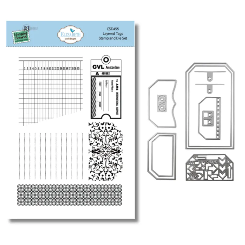 Elizabeth Craft Designs – Rest & Relaxation Stempel- og Die-sett – Layered Tags