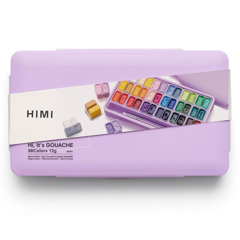 HIMI Twin Cup Gouache Sett 36 stk + 3 pensler – Lilla